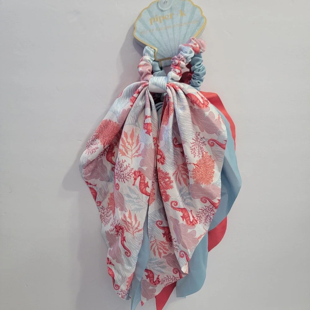 Piper K Coastal Scarf and Rhinestone CRAB Gold Hair Claw Clip Nautical SEA‎ LIFE